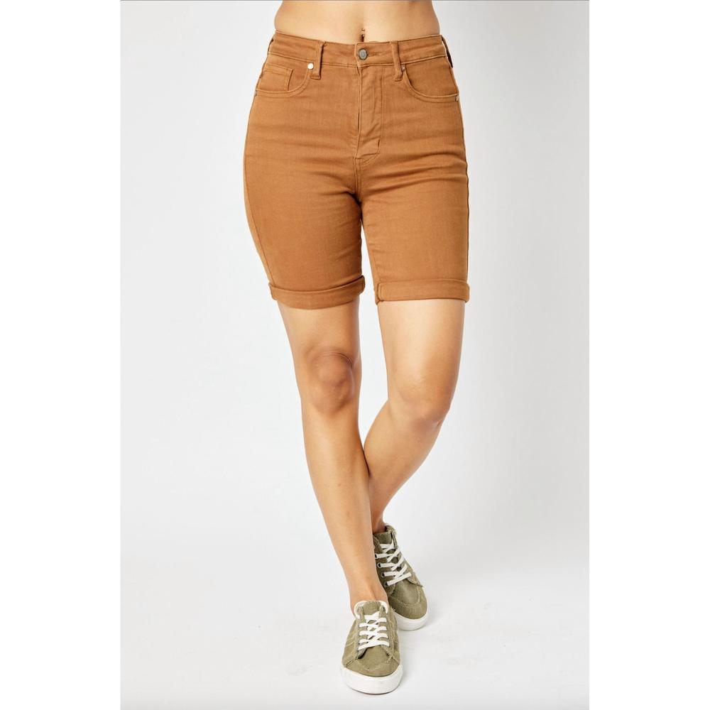 NEW JUDY BLUE tummy control bermuda shorts in brown